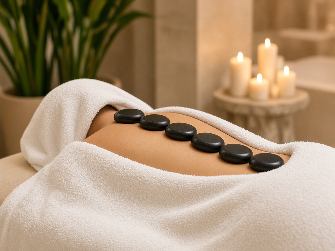 Hot stone massage therapy at Xena Beauty Spa for deep relaxation.